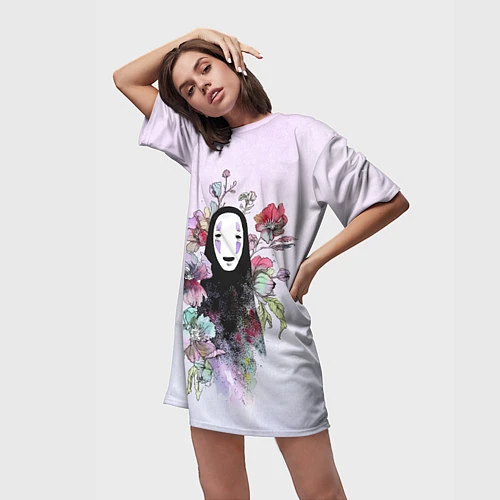 Женская длинная футболка Безликий в цветах / 3D-принт – фото 3