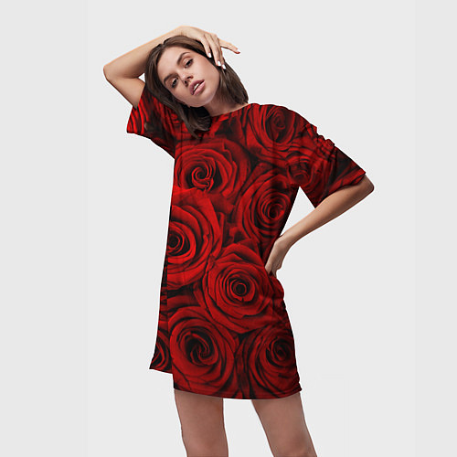 Женская длинная футболка Красные розы / 3D-принт – фото 3