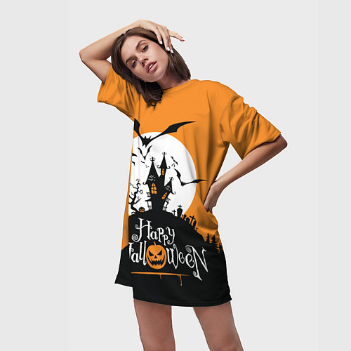 Женская длинная футболка Happy Halloween / 3D-принт – фото 3