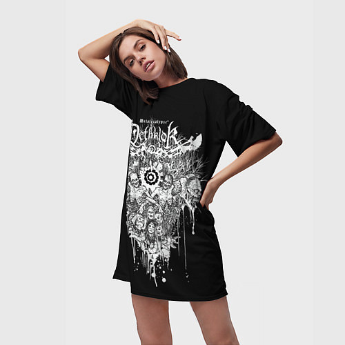 Женская длинная футболка Dethklok Skeletons / 3D-принт – фото 3