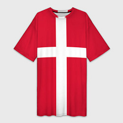 Футболка женская длинная Флаг Дании, цвет: 3D-принт