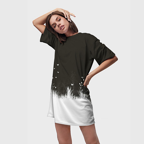 Женская длинная футболка Ночная полянка / 3D-принт – фото 3
