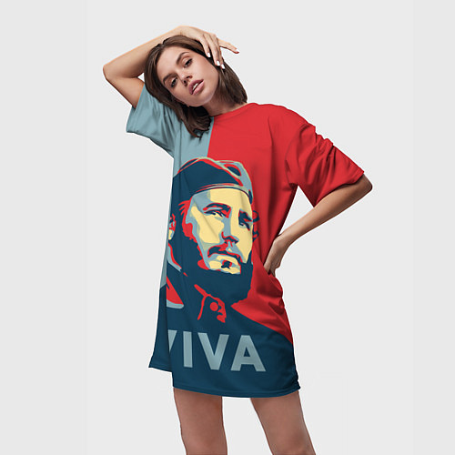 Женская длинная футболка Фидель Кастро / 3D-принт – фото 3