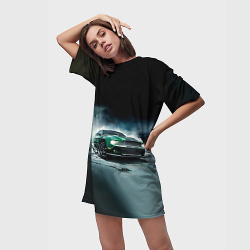 Женская длинная футболка Призрачный Ford Mustang / 3D-принт – фото 3