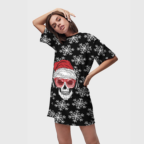 Женская длинная футболка Santa Skull хипстер / 3D-принт – фото 3
