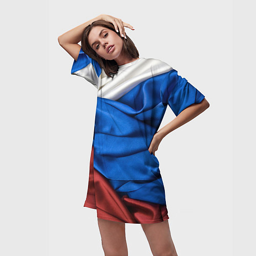 Женская длинная футболка Российский Триколор / 3D-принт – фото 3