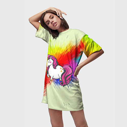 Женская длинная футболка Радужный Единорог / 3D-принт – фото 3