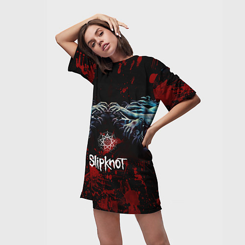 Женская длинная футболка Slipknot руки зомби / 3D-принт – фото 3