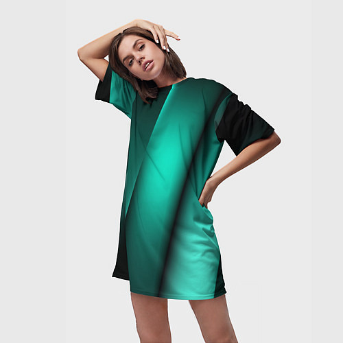 Женская длинная футболка Emerald lines / 3D-принт – фото 3