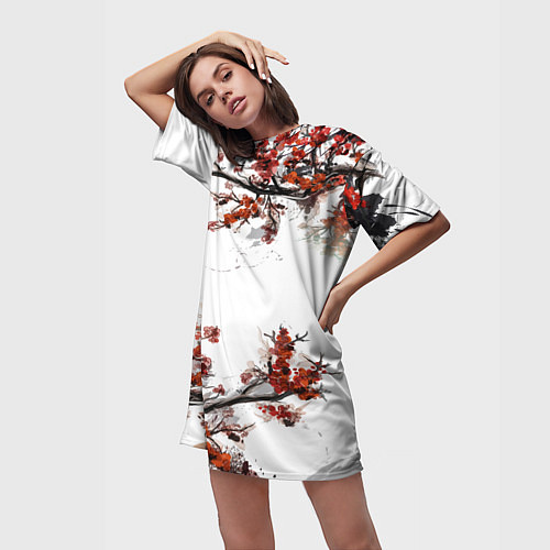 Женская длинная футболка САКУРА / 3D-принт – фото 3