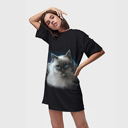 Футболка женская длинная Кошка и мышка, цвет: 3D-принт — фото 2