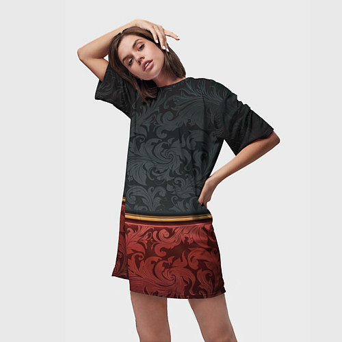 Женская длинная футболка Узоры Black and Red / 3D-принт – фото 3