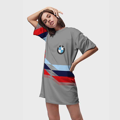 Женская длинная футболка Бмв Bmw 2018 Grey / 3D-принт – фото 3