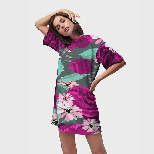 Женская длинная футболка Осенний цветок / 3D-принт – фото 3