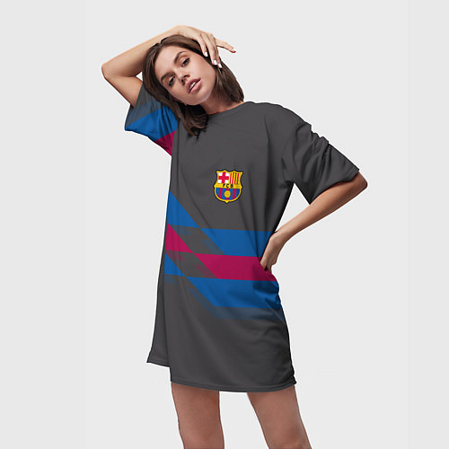 Женская длинная футболка Barcelona FC: Dark style / 3D-принт – фото 3
