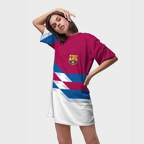Женская длинная футболка Barcelona FC: White style / 3D-принт – фото 3