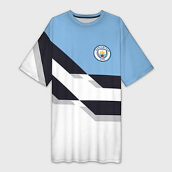 Футболка женская длинная Manchester City FC: White style, цвет: 3D-принт