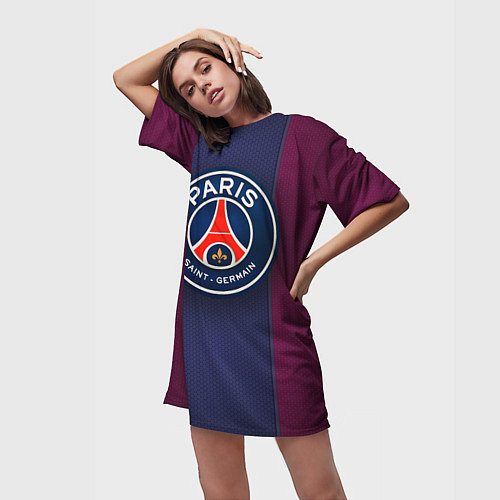 Женская длинная футболка Paris Saint-Germain / 3D-принт – фото 3