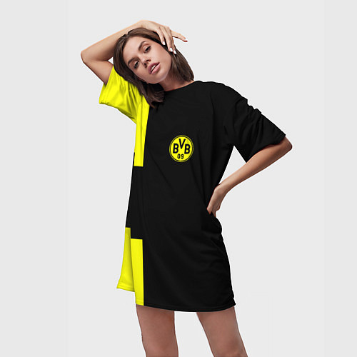 Женская длинная футболка BVB FC: Black style / 3D-принт – фото 3