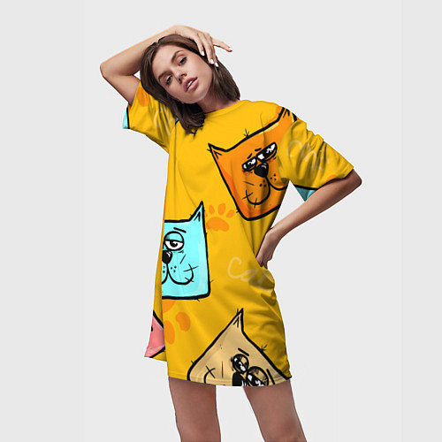Женская длинная футболка Котики / 3D-принт – фото 3