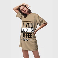 Футболка женская длинная All you need is coffee, цвет: 3D-принт — фото 2