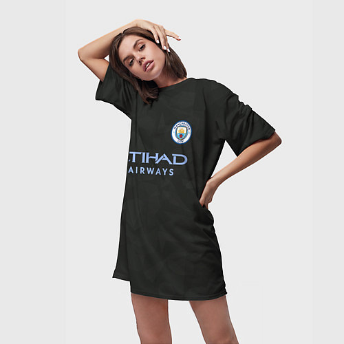 Женская длинная футболка Man City FC: Black 17/18 / 3D-принт – фото 3