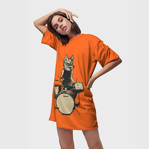 Женская длинная футболка Drums Fox / 3D-принт – фото 3