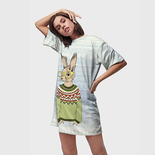 Женская длинная футболка Кролик хипстер / 3D-принт – фото 3