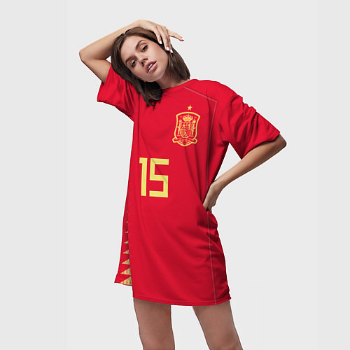 Женская длинная футболка Сборная Испании: Рамос ЧМ 2018 / 3D-принт – фото 3