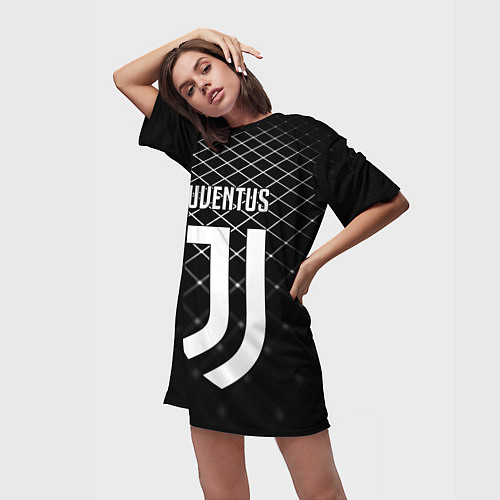 Женская длинная футболка FC Juventus: Black Lines / 3D-принт – фото 3