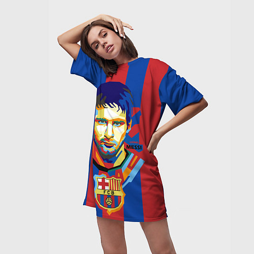 Женская длинная футболка Lionel Messi / 3D-принт – фото 3