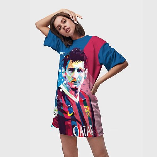 Женская длинная футболка Lionel Messi / 3D-принт – фото 3