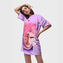Футболка женская длинная Lil Peep: Pink Edition, цвет: 3D-принт — фото 2