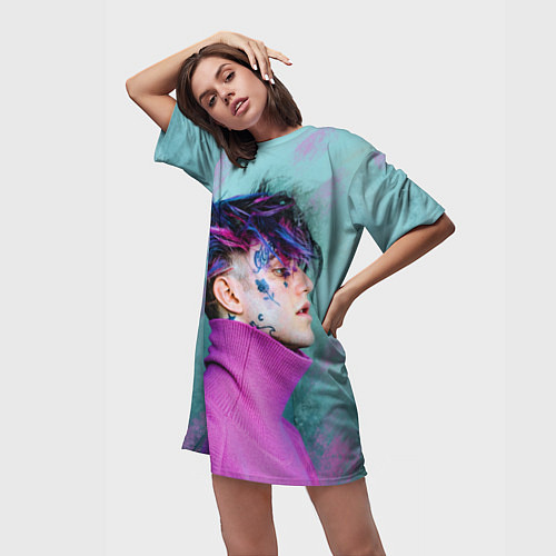 Женская длинная футболка Lil Peep: Neon Style / 3D-принт – фото 3