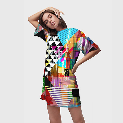 Женская длинная футболка RGB Geometry / 3D-принт – фото 3