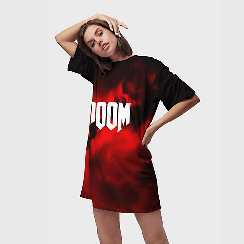 Женская длинная футболка DOOM: Red Fog / 3D-принт – фото 3
