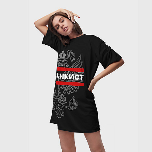 Женская длинная футболка Танкист: герб РФ / 3D-принт – фото 3