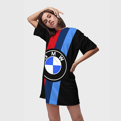 Женская длинная футболка BMW 2021 M SPORT БМВ М СПОРТ / 3D-принт – фото 3