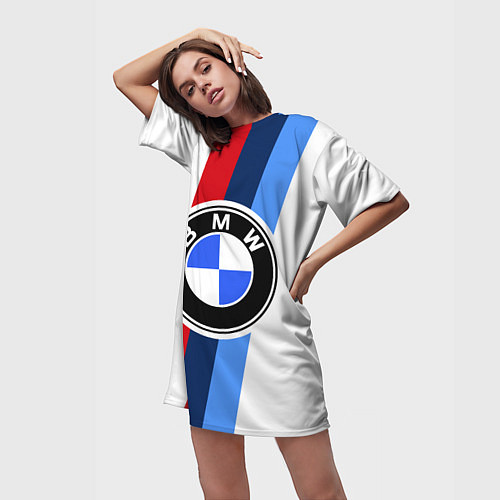 Женская длинная футболка BMW M: White Sport / 3D-принт – фото 3