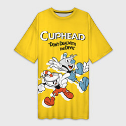 Футболка женская длинная Cuphead: Don't deal with the Devil, цвет: 3D-принт