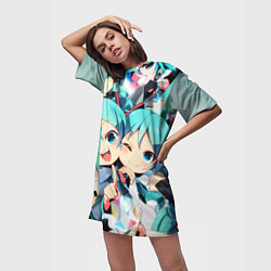 Футболка женская длинная Vocaloid, цвет: 3D-принт — фото 2