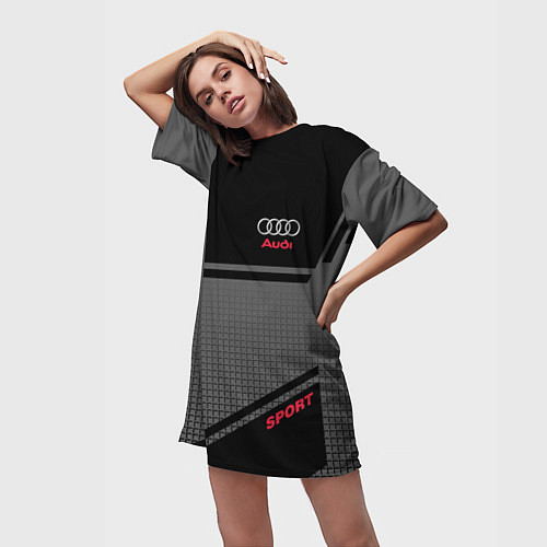 Женская длинная футболка Audi: Crey & Black / 3D-принт – фото 3