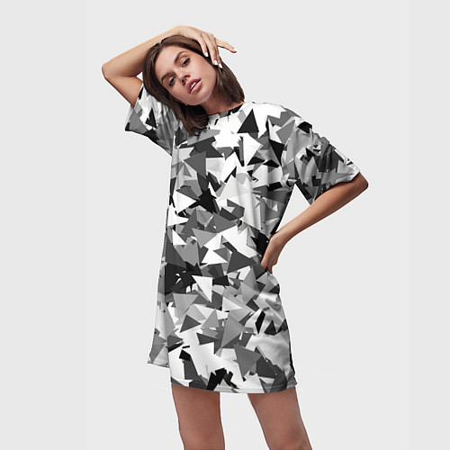 Женская длинная футболка Городской серый камуфляж / 3D-принт – фото 3
