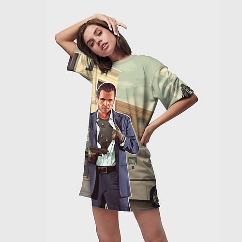 Женская длинная футболка GTA V: Michael / 3D-принт – фото 3