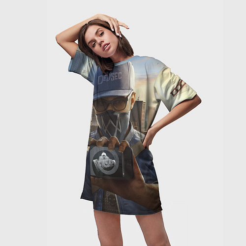 Женская длинная футболка Watch Dogs Man / 3D-принт – фото 3