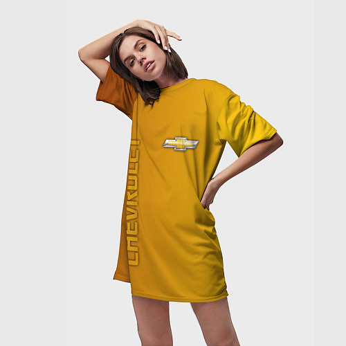 Женская длинная футболка Chevrolet желтый градиент / 3D-принт – фото 3