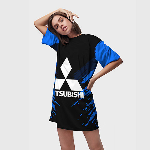 Женская длинная футболка Mitsubishi: Blue Anger / 3D-принт – фото 3