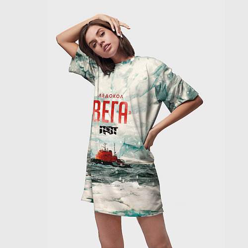 Женская длинная футболка Грот: Ледокол Вега / 3D-принт – фото 3