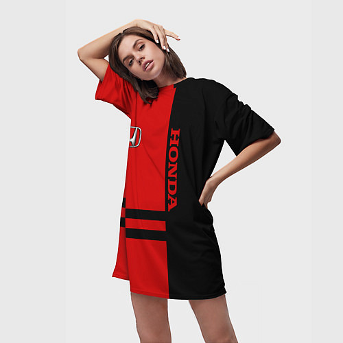 Женская длинная футболка Honda: Red Style / 3D-принт – фото 3