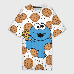 Футболка женская длинная Cookie Monster, цвет: 3D-принт